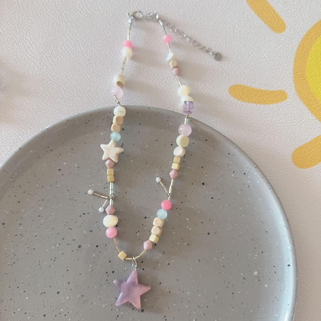 Summer Fashion Dopamine Candy Color Flowers Bow Tie Heart Star Pendant String Beads Necklace for Women Cute Collar Chain Jewelry