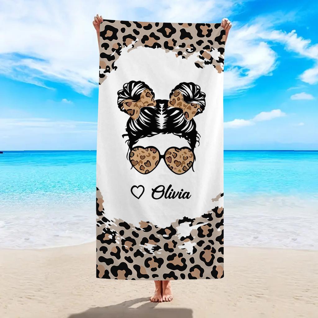 1pc customized leopard print beach towel, can print your name. Suitable for beach swimming pools and beach vacation bathrooms.