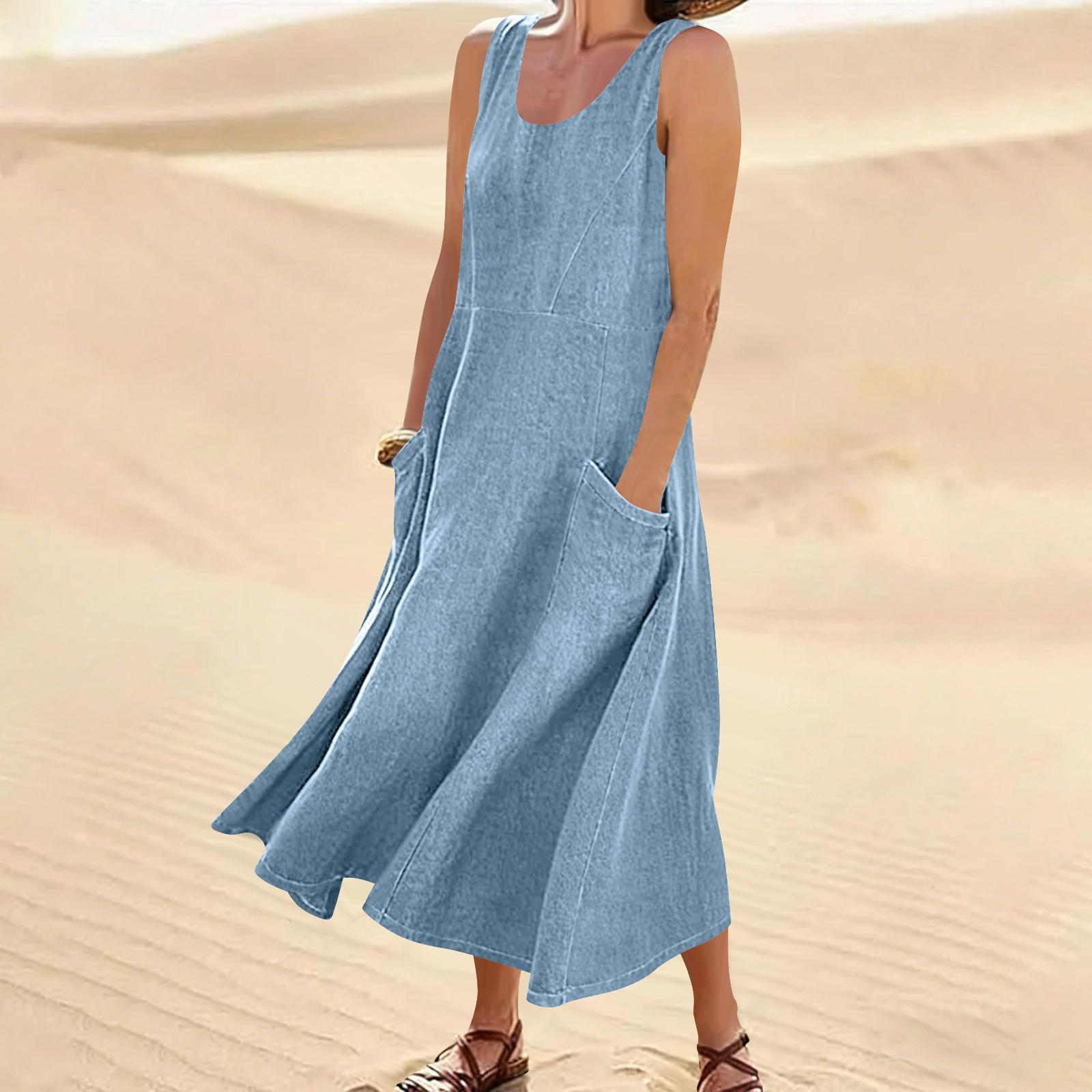 

Women s Summer Dress Casual Loose Long Beach Vacation Dresses Denim Dress For Women XL