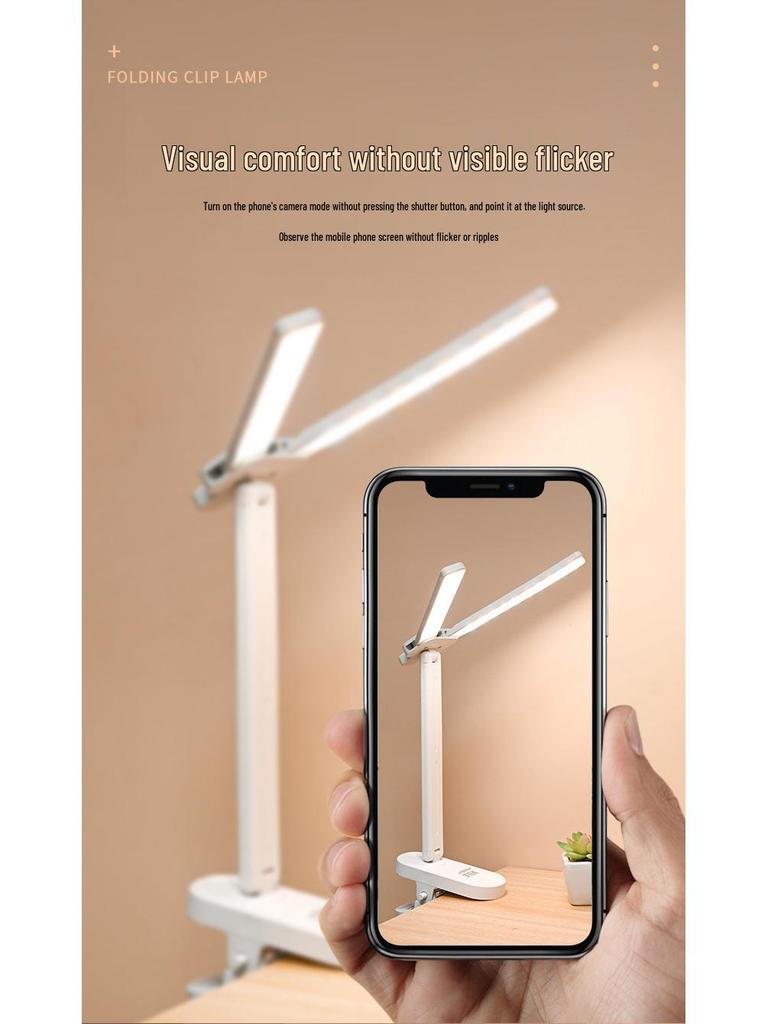 Rechargeable LED Desk Lamp with Eye Protection, Clip-On for Children's Bedroom or Dormitory.