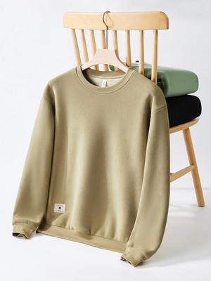 Men's Heavyweight 600G Lambswool Hoodie, Velvet Thickened Fleece, Round Neck, Warm Pullover, Autumn Winter Outerwear.