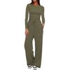 Kardashian Style Comfy Wide-Leg Tie-Up Set with Long Sleeves