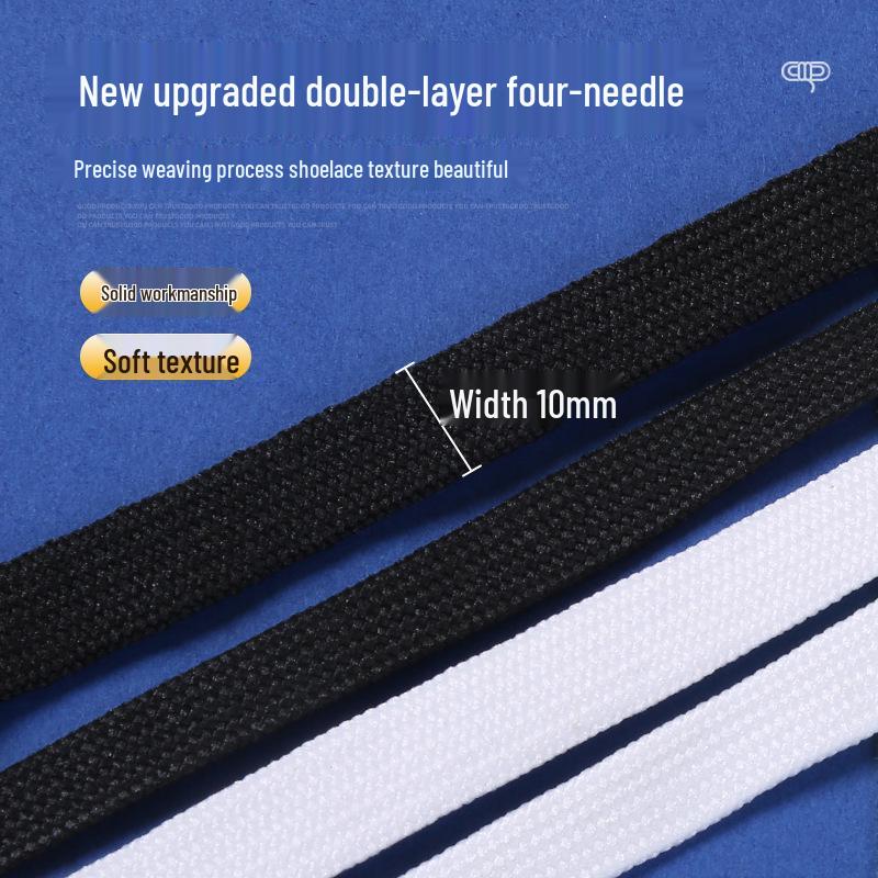 10mm Double Layer Flat Polyester Shoelaces for Casual Sports Shoes - White