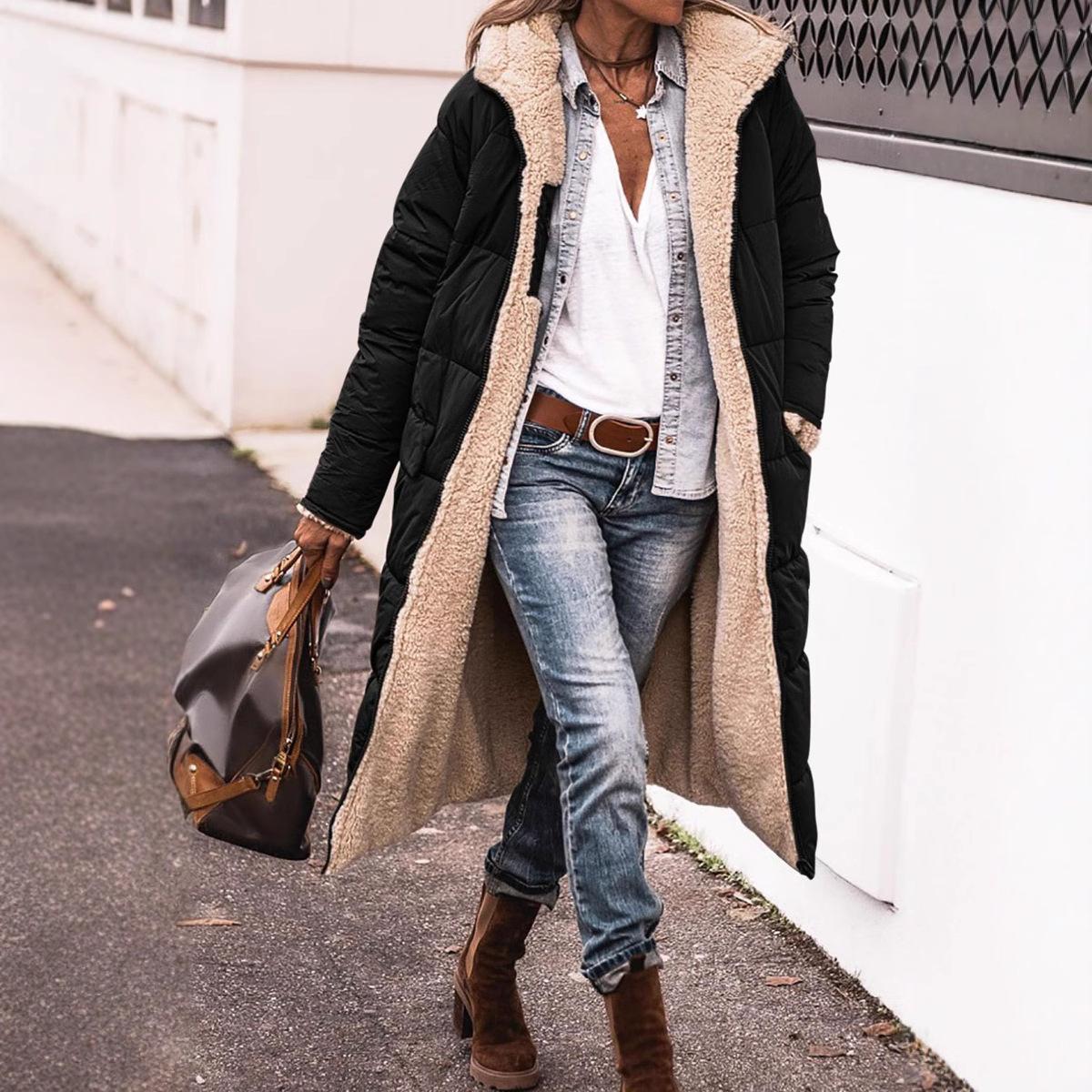 

Зимняя пуховая хлопковая куртка женская теплая толстая длинная парка женская корейская мода пальто с капюшоном женские однотонные стеганые куртки XXXL чёрный