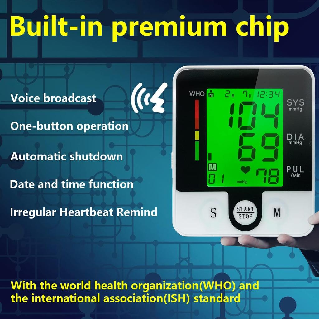 Wrist Blood Pressure Monitor for Home Use Digital Automatic Talking Wrist Blood Pressure Cuff, Rechargeable Blood Pressure Machine Adjustable Bp Cuff