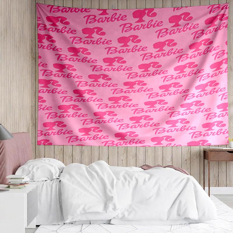 Barbie Print Tapestry, Backdrop, Easy Setup, Ideal for Bedroom, Office & Living Room, with Aesthetic Wall Hanging Decor.