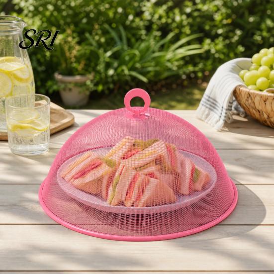 Tapa Redonda Metálica para Alimentos, Protector de Malla Fina, Cúpula Metálica Resistente para Pasteles al Aire Libre con Asa, Carpa de Malla a Prueba de Polvo para Barbacoa Picnic Ligera