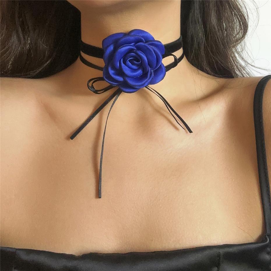 Ingemark Overdrevet Stor Rose Blomst Choker Halskæde til Kvinder Bryllup Brude Goth Kpop Justerbar Sløjfe Kæde Y2K Tilbehør Ny