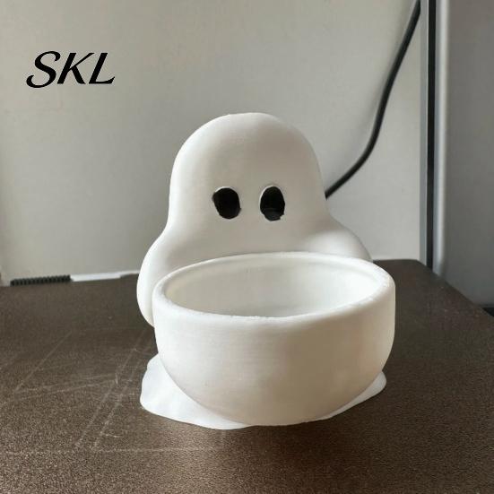 Ghost Themed Home Decoration Halloween Candle Holder, Cute 3D Printed Tea Light Holder for Decor Scented Candles, Small Tabletop Candy Dish