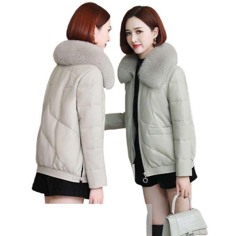 Leather jacket women's new autumn and winter leather down cotton jacket with cotton short women's thickened fur jacket