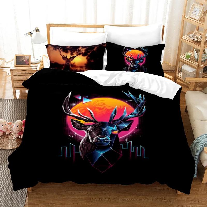 Dusk Dream Catcher Deer Bedspreads Cover 3D Print Animal Black Yellow Bedroom Duvet Cover Sets Winter Parure De Lit 2 Personnes