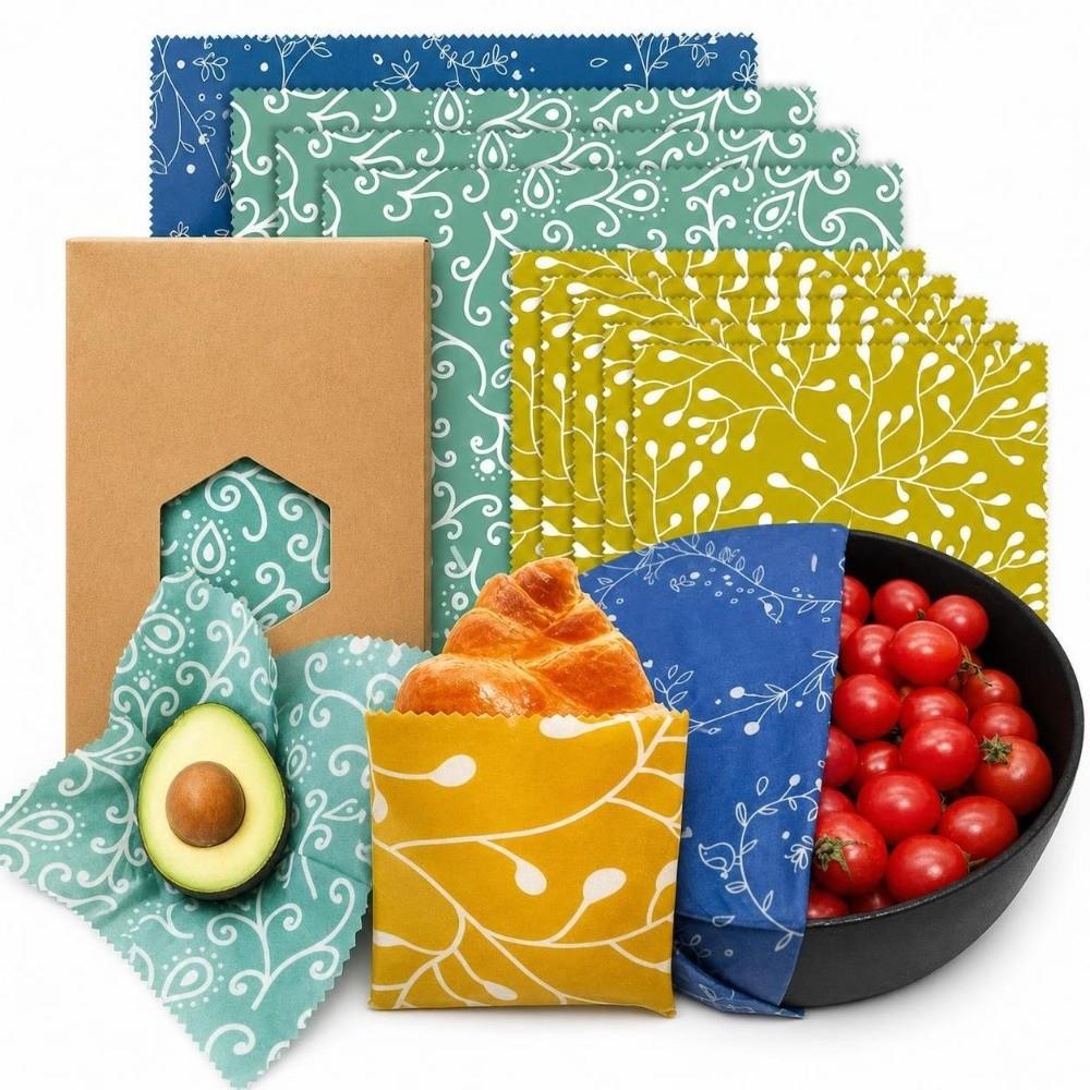 9pcs Washable Beeswax Food Wrap Fresh-Keeping Reusable Food Cover  for Fruit Vegetable