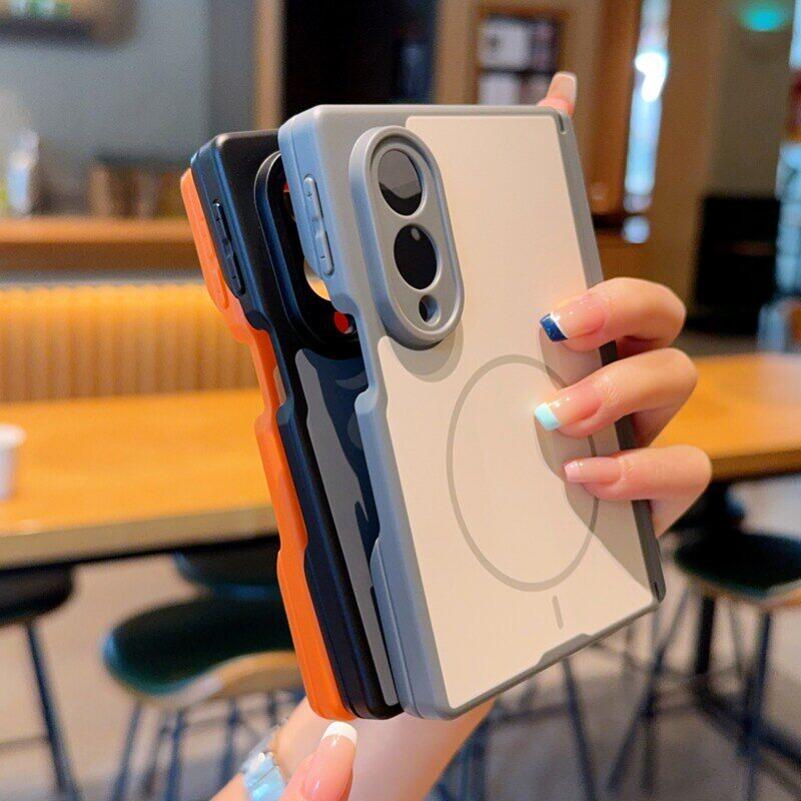 Business Solid Color Magnetic for Magsafe Case for Samsung Galaxy Z Fold 8 Ultra 7 6 5 Fold8 Wide Hinge Protect PC Armor Cover