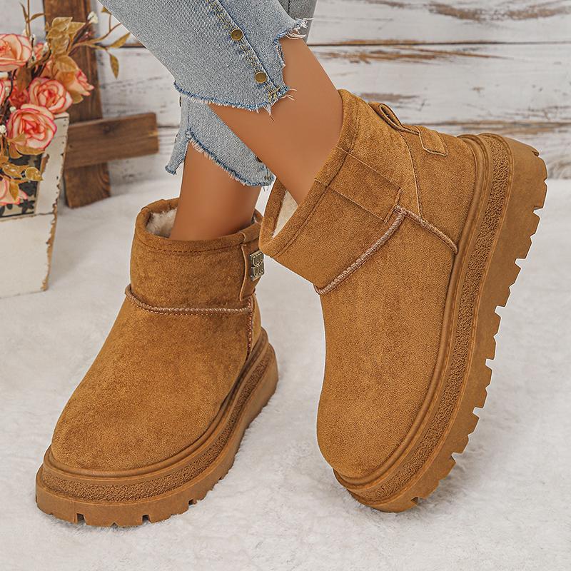 Fashion Thicken Plush Platform Snow Boots Women Non Slip Thick Sole Winter Boots Woman Faux Suede Warm Fleece Lining Cotton Padded Shoes