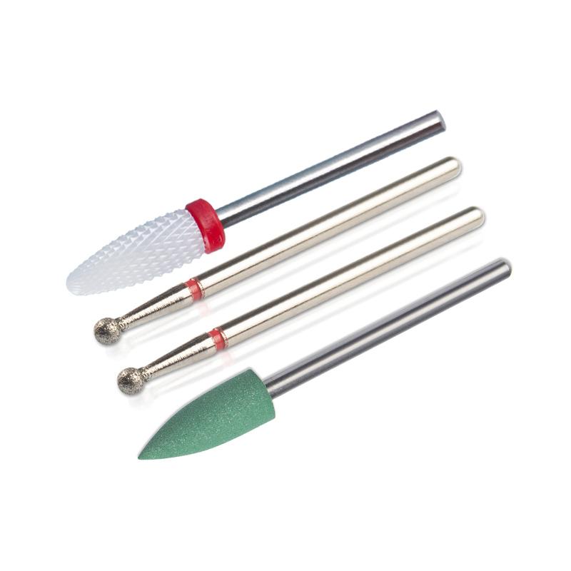 4pc Rubber Silicone Ceramic Diamond Nail Drill Bits Set 3/32 Inch Cuticle Acrylic Gel Removing Nail File Bit Cutter for Manicure