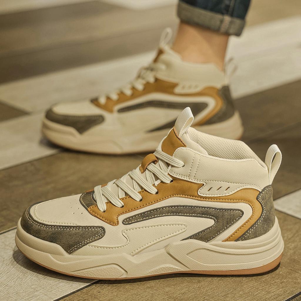 High-top Shoes Men's Leather Waterproof Sports and Leisure Shoes Autumn Lightweight Soft-soled Non-slip Mid-top Board Shoes