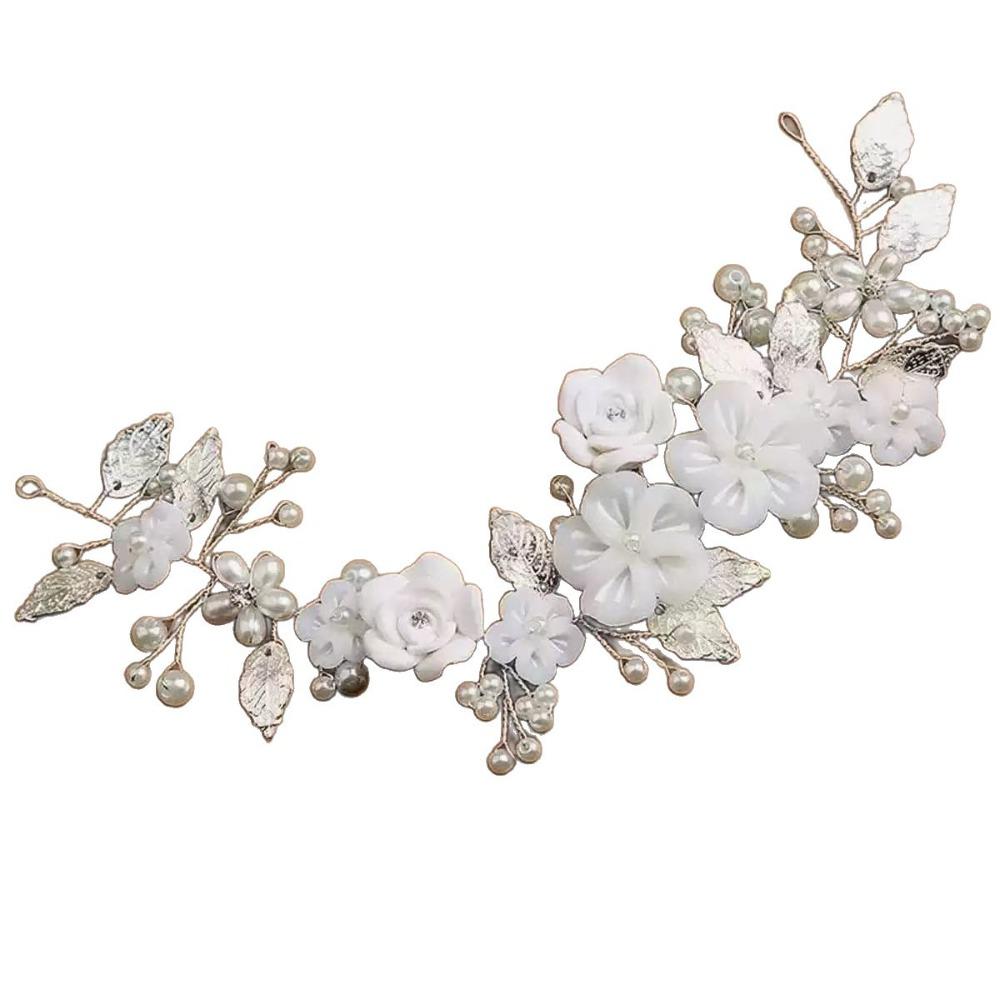 

Ancient Style Pearl Hair Piece Crystal Bridal Hair Accessory New Flower Wedding Hair Vine Women Acrylic Flower серебряный