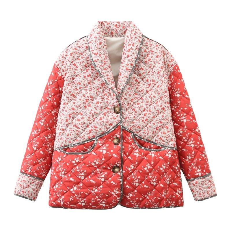 

Country Northeast Style Lapel Loose Floral Outwear Cotton-Padded Jacket Flower padded jacket(High quality) XL