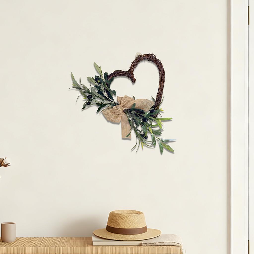 Heart Shaped Grapevine Wreath with Artificial Branches and Burlap Bow for Home Wall Door Decoration