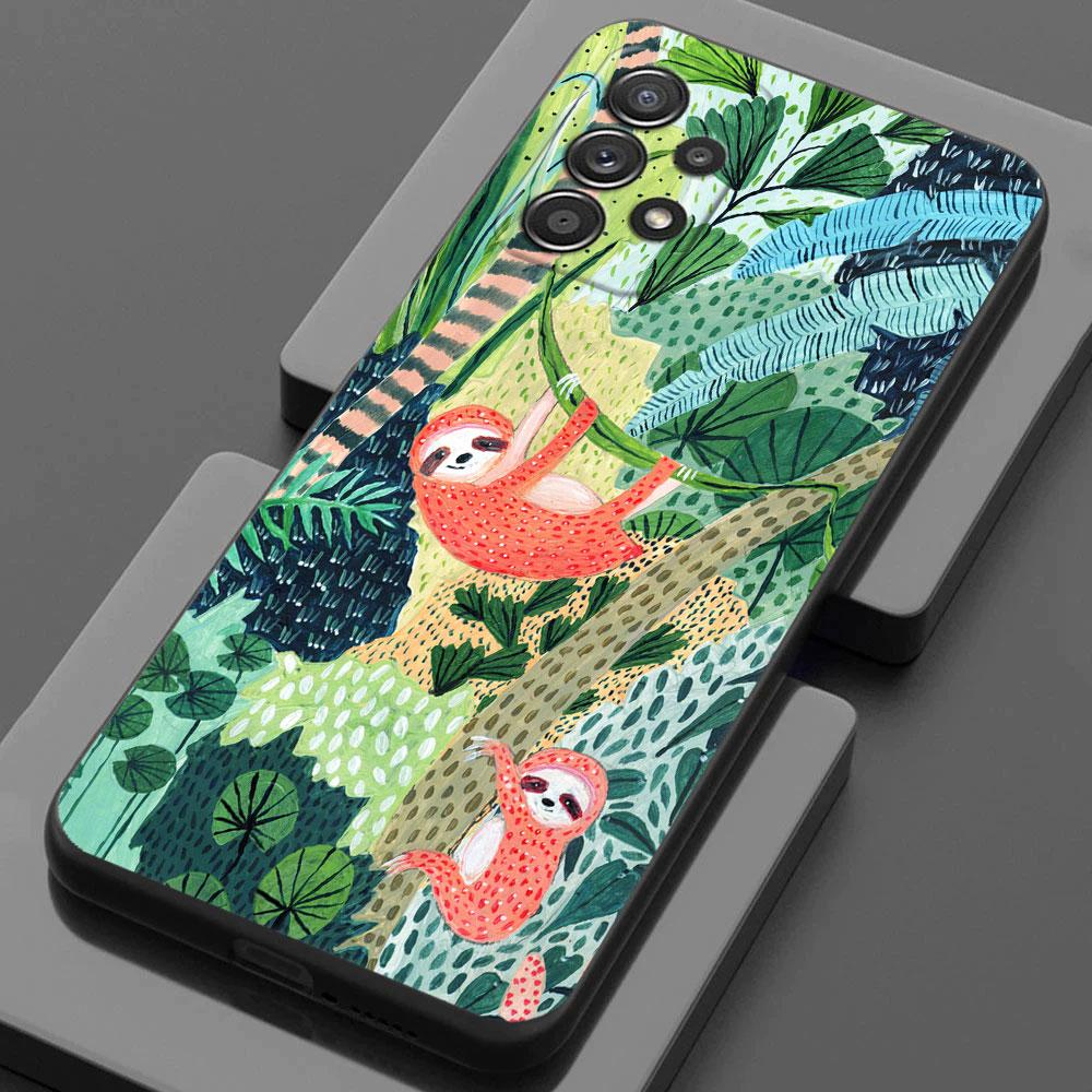 Jungle Art illustration Snake Cats Sloth For Samsung A55 Case A54 A52S A53 5G A51 A34 A35 A33 A32 A50 A72 A71 A30 A7 Soft Cover