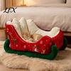 Christmas Pet Photo Prop Sleigh Shaped Bed, Cozy Holiday Cat Dog Sofa Anti?Slip Base Stable Lounge Soft Cushion, Washable Sleeping Bed for