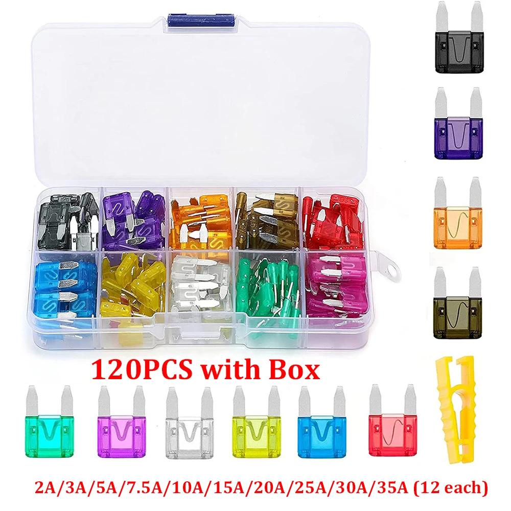 50/60/120 Stück Autosicherungsstecker Sicherungsstecker-Set Kfz-Sicherungen Sortiment Auto LKW 2A/3A/5A/7,5A/10A/15A/20A/25A/30A/35A Sicherung mit Box