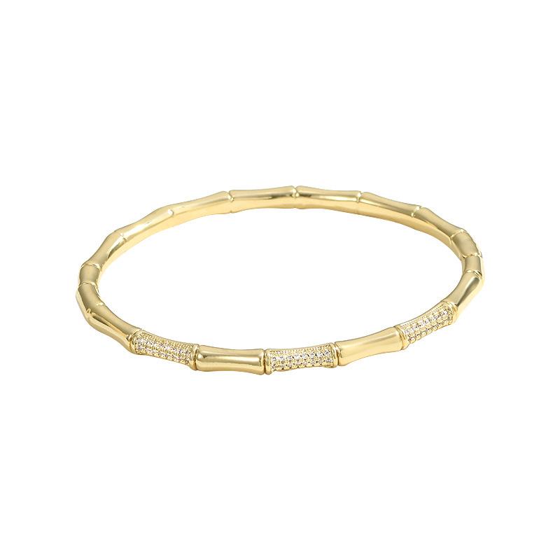 Elegant Gold-Plated Bamboo Joint Bracelet with Micro-inlaid Zirconia for Women