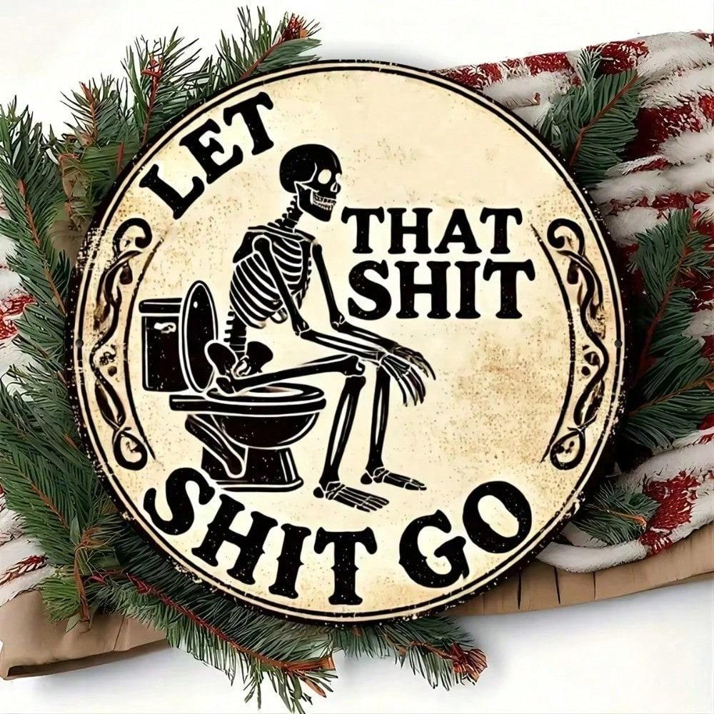 2D Wall Art Skull Humorous Metal Sign for Bathroom Garden Yard Decor