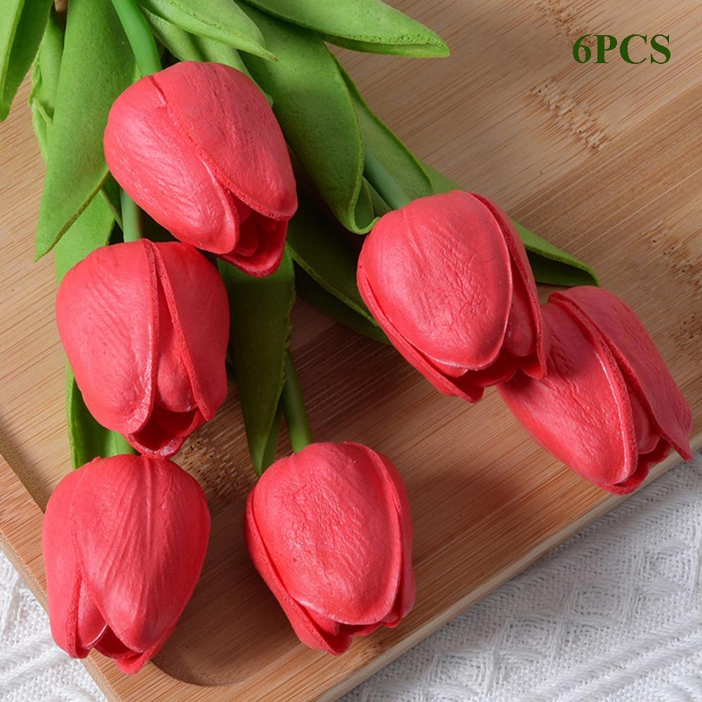 

6Pcs High Quality Plastic Real Touch Tulips 34*3cm 10 Colors Simulation Flower Decoration Table Home Wedding Decor Home Decor красный