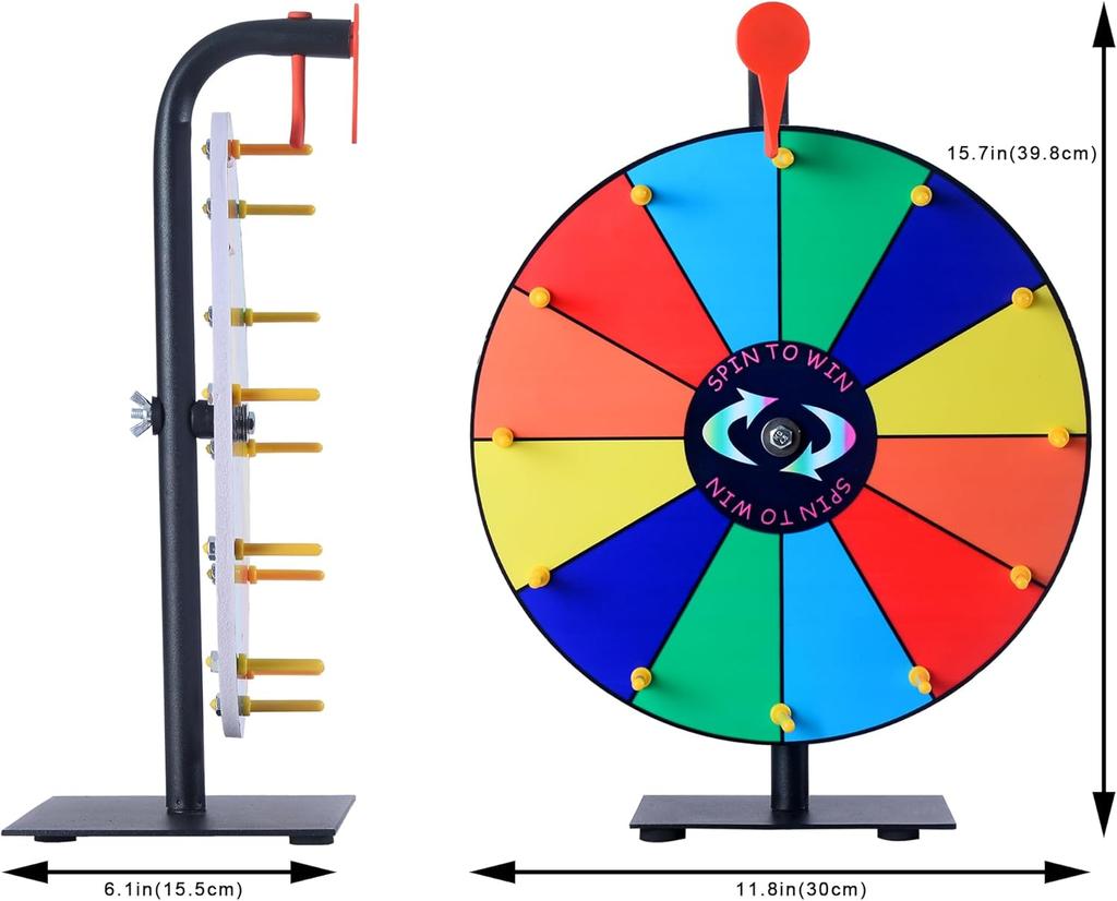 Roată Norocoasă Spin Wheel de 12 Inch cu 12 Sloturi, Bază și Suport Rezistente, Ideală pentru Evenimente de Carnaval Petreceri Acasă