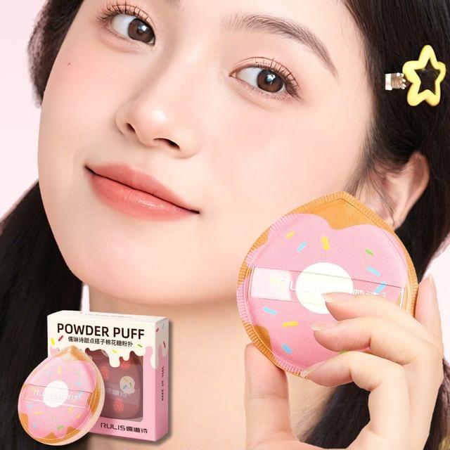 Sweetpourin - Strawberry / Donut Print Powder Puff Triangle - Brown