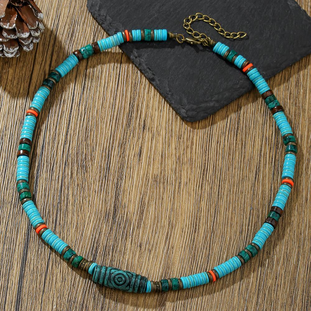 Geometrische Herrenkette Mit Kokosnussschalen-Anhänger Handgefertigte Stahlkette Für Lässigen Stil