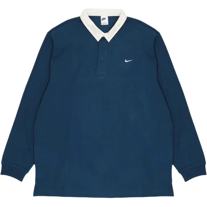 

Nike Мужская рубашка поло с длинным рукавом, пуговицами и узором логотипа, синяя DQ5222-460 L