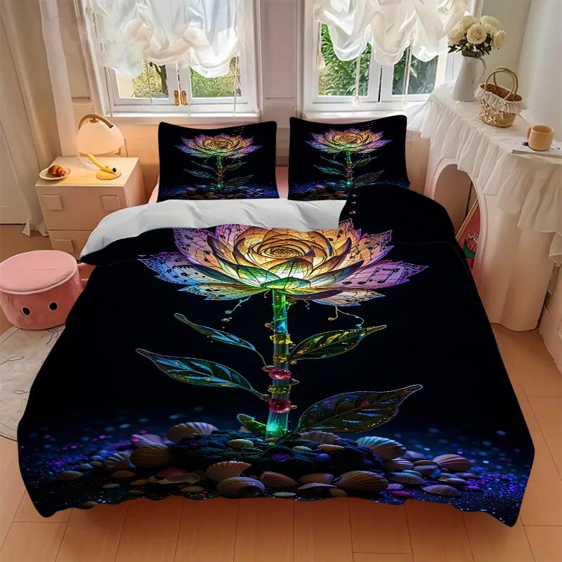 3pc Music Bloom Lotus Cover Set - 1 Quilt Cover + 2 Pillowcases, All Seasons Bedroom Setting, Perfect for Home013
