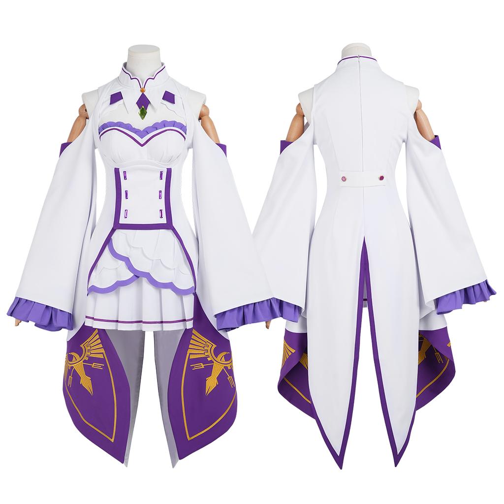 HOLOUN Zero Anime Emilia Disfraz de Cosplay Peluca Top Bordado Falda Atuendo para Convención Halloween
