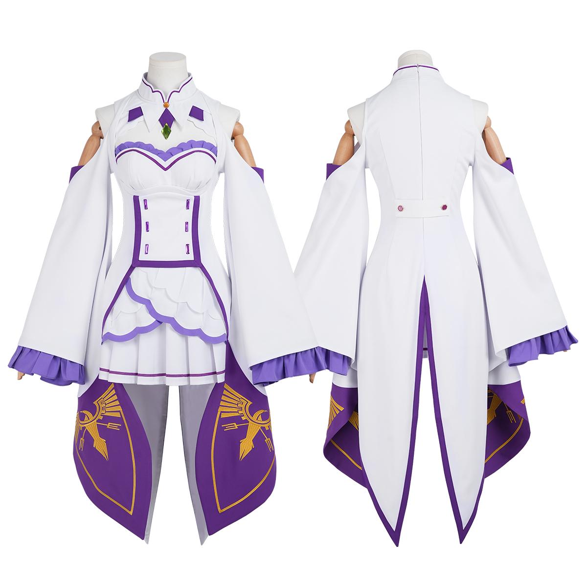HOLOUN Косплей костюм Эмилии из аниме Re:Zero Парик Вышитый топ Юбка Наряд для конвента Хэллоуина XXL white