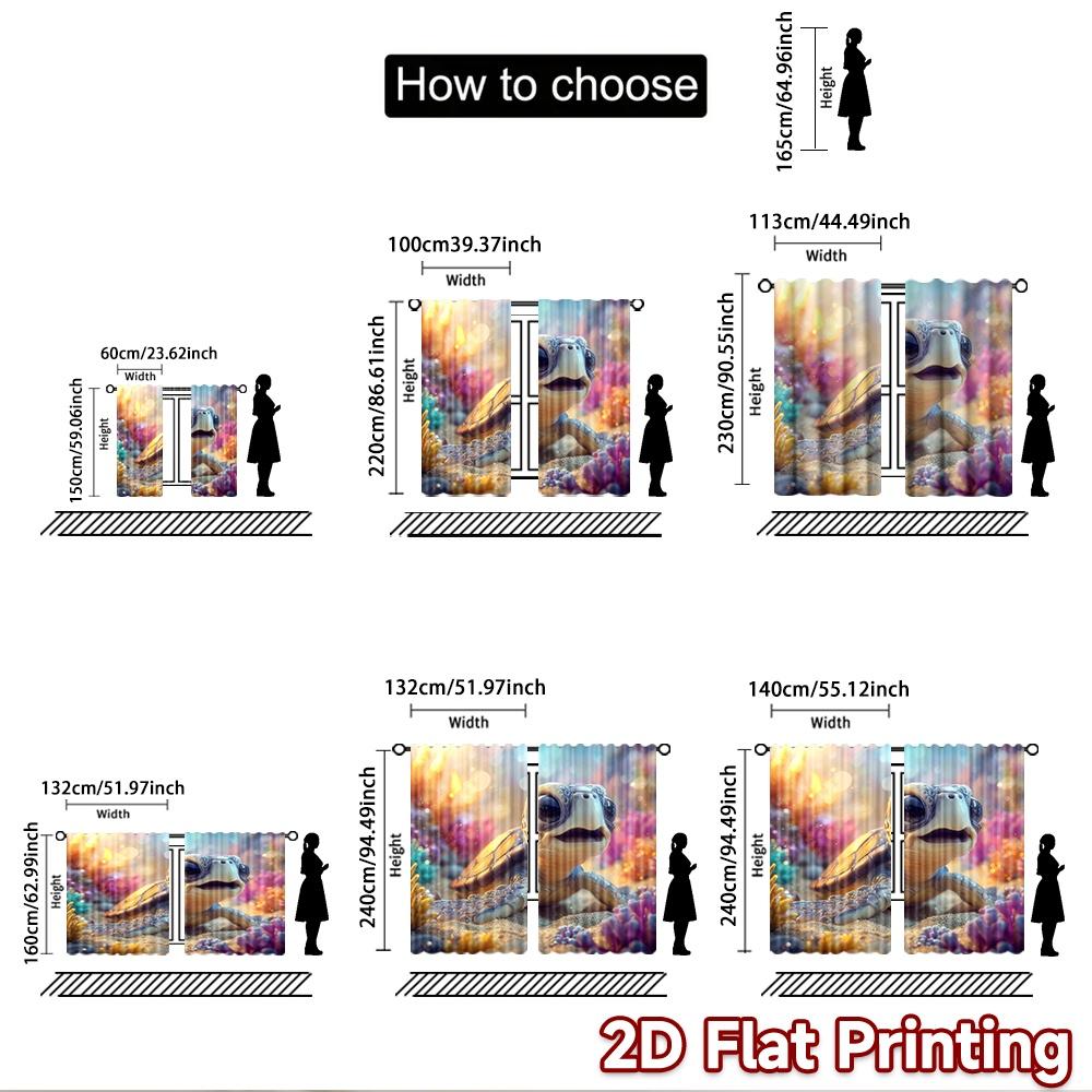 2D Flat Printing 2pcs Drapes Cute Turtle Underwater Digital Printed Polyester Drapes Festive Holiday Perfect for Festive