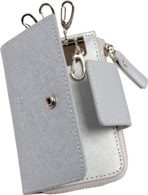 Dom Teporna Schlüsselmappe mit Smart Key, Münzbörse, Ledergeldbörse, Saffiano-Leder-Schlüsselanhänger, Silber, für Männer und Frauen