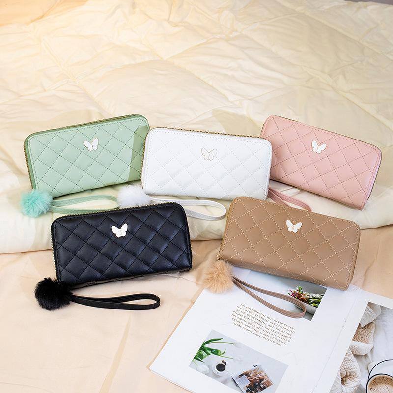 Carteira de Pulso Feminina Doce Europeia e Americana de Luxo Leve Estilo Fresco e Delicado Porta-Cartões Múltiplos e Bolsa Simples para Celular Feminina