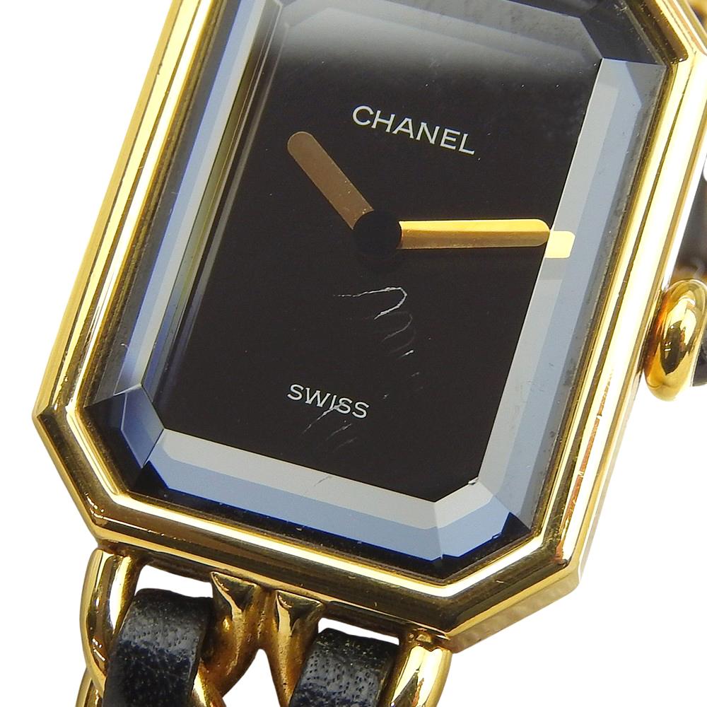 Chanel Premiere M Watches H0001 blackDial Plated Gold/leather Quartz Analog Display Women Used