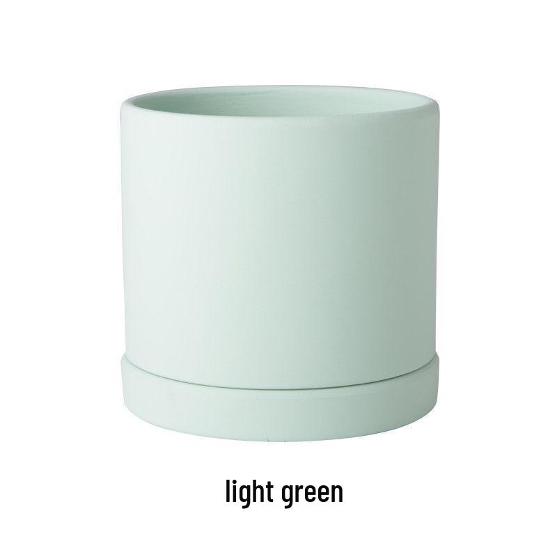 Morandi Colorful Ceramic Cylinder Flower Pots with Saucers for Indoor/Outdoor Plants