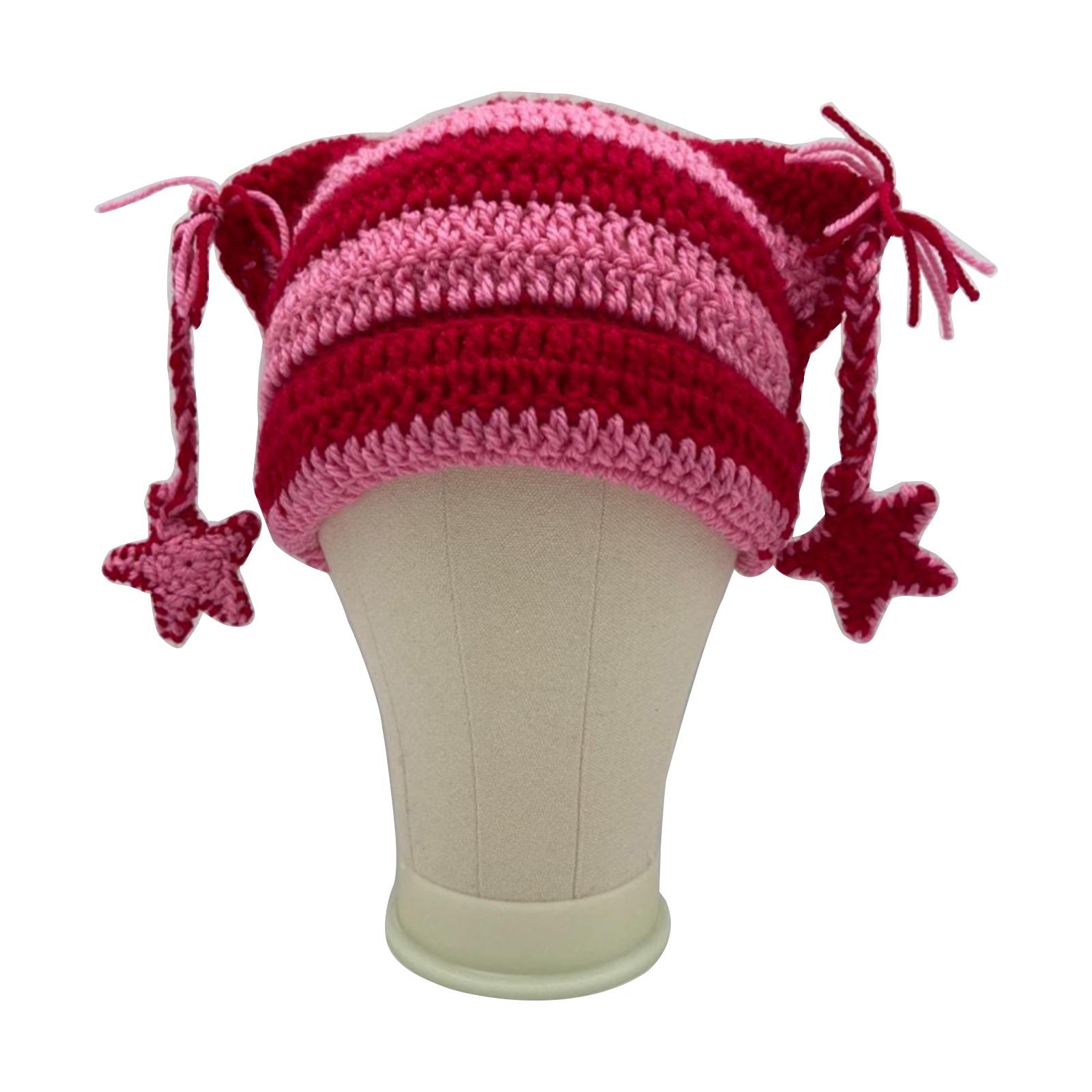 

Fashion Beanie Hat for Women Girls Fox-Ear Knitting Hat Woolen Yarn Cap Girls Bonnet Y2K Star Tassel Hat Adult Headdress C2