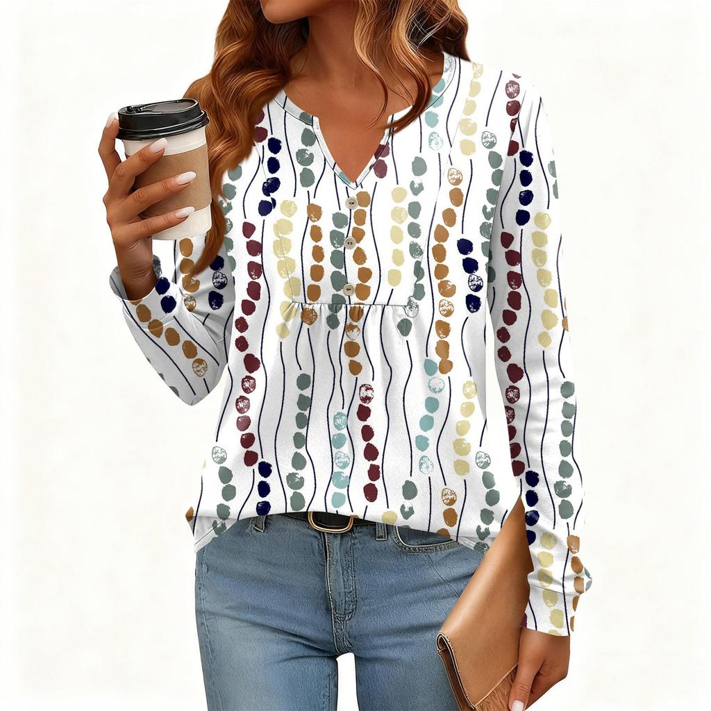 Γυναικείο Χαλαρό, V-λαιμόκοψη, Ρετρό Χρώμα, Μπλοκ με Φλοράλ Σχέδιο, Μακρυμάνικο Πουλόβερ T-shirt