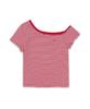 Emelbi Women'S Varsity Striped Off-Shoulder Slim Semi-Crop Short Sleeve T-Shirt Phi (Neon Red)