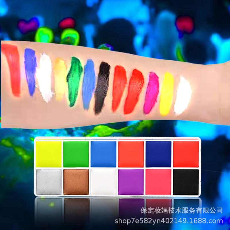 

12-Color Fluorescent Body Paint - Safe, Non-Toxic, Easy to Clean for Halloween
