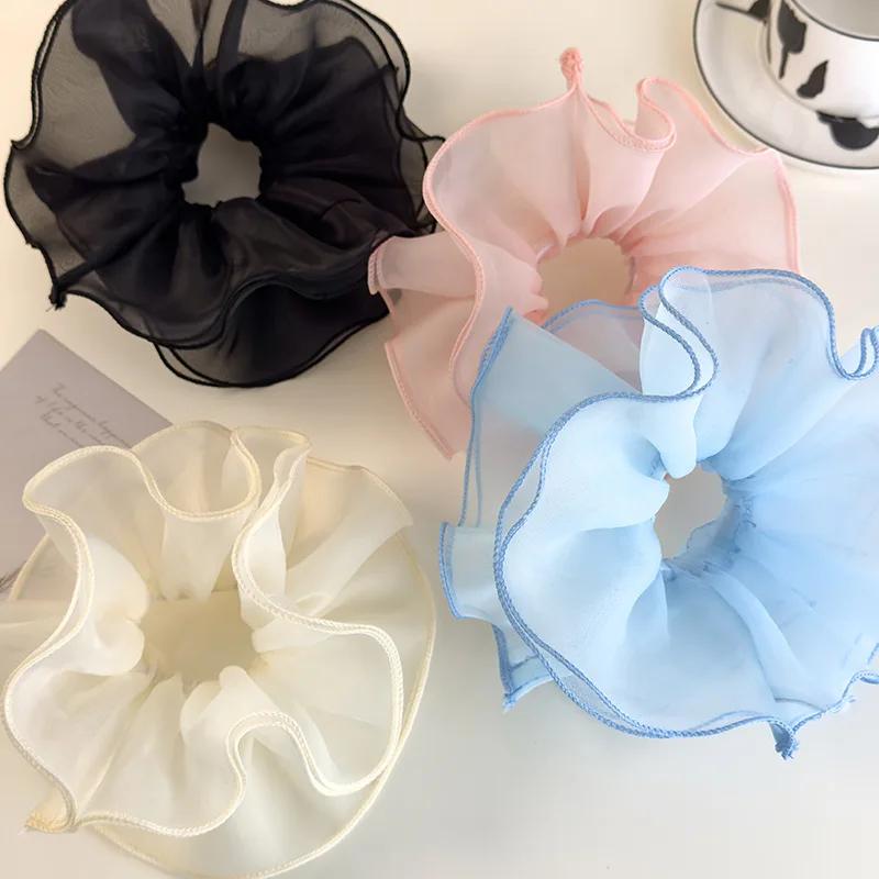 Ballet Style Double-Layer Mesh Intestine Hair Ring Headwear, Mesh Ears Folded Pleats Meatball Hair Ring