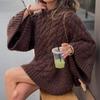 Retro European & American Style Cable Knit Sweater with Big Sleeves for Women