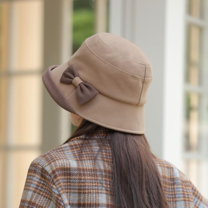 Autumn and Winter New Basin Hat Bow Bucket Hat Bucket Hat Windproof Thick Warm Hat for Skiing, Running, Cycling