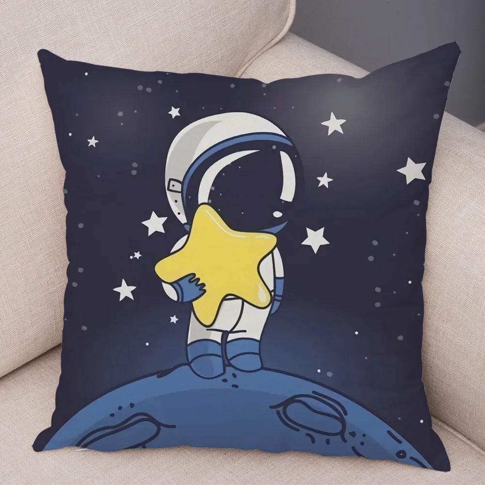 Cartoon Astronauten Kissenbezug Weicher Plüsch Dekor Kosmischer Himmel Kissenbezug für Sofa Zuhause Auto Doppelseitiger Druck Kissenhülle Kinderzimmer