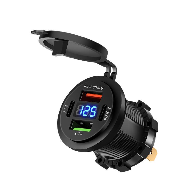Car Charger with Independent Switch, Fast Charging QC 3.0 PD+USB for Cross-Border & Modified Vehicles